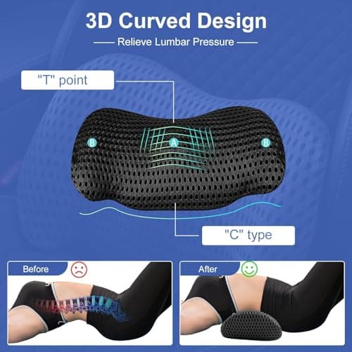 Lumbar Support Cushion for Car, Ergonomic Memory Foam Back Pillow for Office Chair, Breathable Mesh Lumbar Cushion for Sofa and Bed, Portable Back Support for Travel and Driving, 39 x 30 x 12 cm — view 4