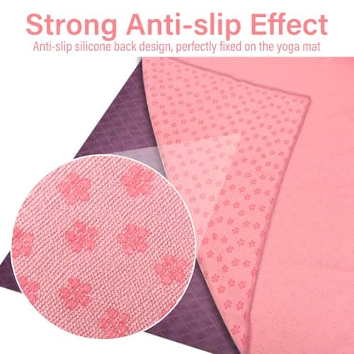 Audasi Yoga Mat Towel Yoga Towel Non Slip Hot Yoga with Mesh Carrying Bag 183 * 63cm Large Gym Towels Quick Dry Portable Breathable Yoga Mat Towel for Bikram Pilates Gym Workout (Pink) — view 2