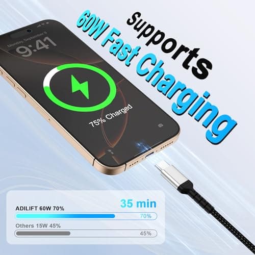ADILIFT USB C to USB C 0.5m Cables 3Pack, 60W PD Fast Charging Cord for Car — view 2