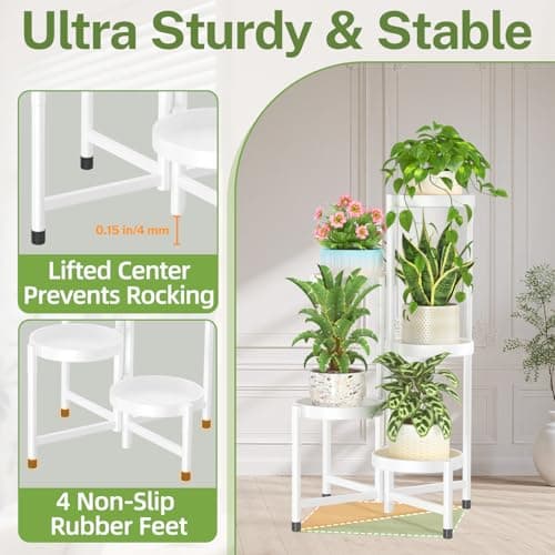iDavosic.ly Plant Stand Indoor Outdoor, 5 Tier Metal Corner Shelf, White — view 4