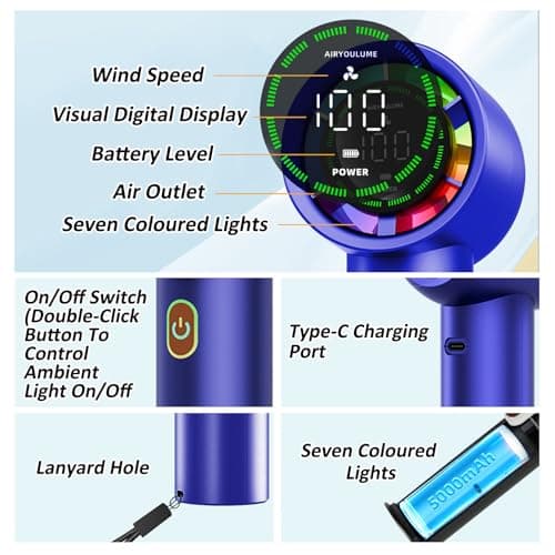 wokdsbl Rechargeable Hand Held Fan 3000mAh Mini Personal Fan Blue — view 6