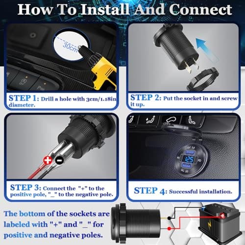 12V/24V USB Outlet, 84W 4-Port USB Car Charger Socket with Dual PD3.0 & Dual QC3.0 Fast Charging, Aluminum Alloy Waterproof Outlet with LED Voltmeter, Compatible for Cars Boats RVs Motorcycles Marine — view 3