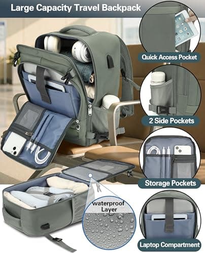 KLOSTAIN for Easyjet Cabin Bag 45x36x20 Travel Backpack Hand Luggage Carry-ons Bag Laptop Backpack Ruscksack for Airplanes Flight New Easyjet Underseat Cabin Bags Fit 14" Laptop Green — view 4