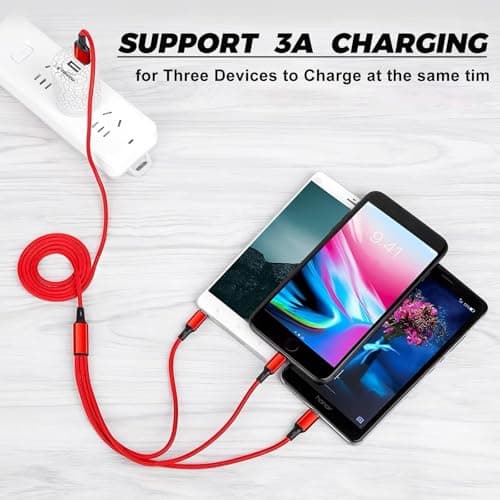 SINJAETRQ Multi Charging Cable​3 Packs, 3A 3 in 1 Fast Charging Cord,1.2M Nylon Braided Multiple USB Cable​ with Micro USB Type C Cable Connector（Black+Sliver+Red） — view 4