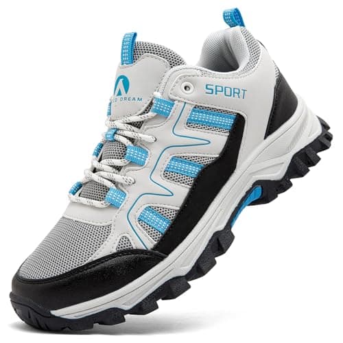 ASOCO DREAM Hiking Shoes Mens Womens Walking Boots Lightweight Breathable Trekking Climbing Trainers Outdoor Backpacking Camping Sneaker,Beige Blue,4 UK