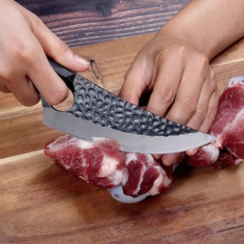 Fubinaty Japanese Chef's Knife Handmade Forged Kitchen Knives 6'' High Carbon Steel Full Tang Cooking Knife with Leather Sheath and Wooden Handle — view 2