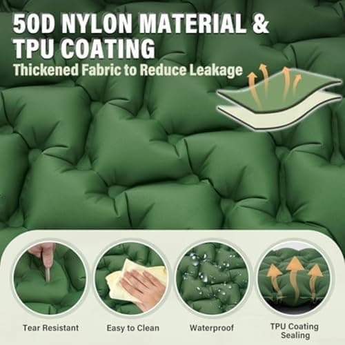 Self Inflating Camping Mattress With Pillow, Lightweight Portable Sleeping padss, Foot Pump In 60S, Connectable For Couples, Hiking Travel(Pine green) — view 6
