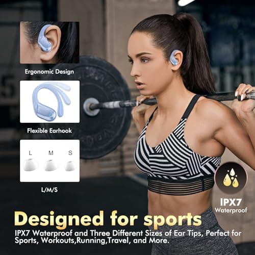 HAOYUYAN Wireless Earbuds, Sports Bluetooth Headphones, 80Hrs Playtime Ear Buds with LED Power Display, Noise Canceling Headset, IPX7 Waterproof Earphones for Workout/Running-Pure violet-blue — view 5