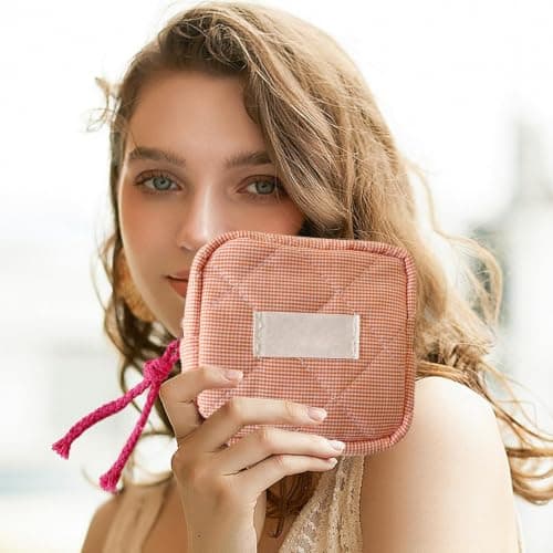 Small Cosmetic Bag Portable Multipurpose Square Check Design — view 3