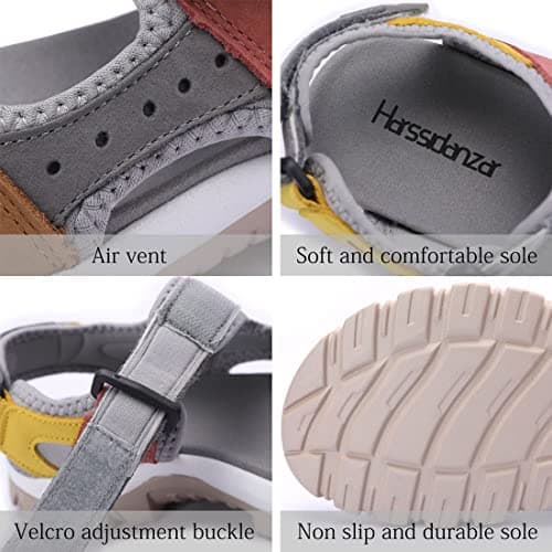 Harssidanzar Women's Sports Hiking Sandals Adjustable Strap Leather Sandals For Women Outdoor Sports Sandals Walking SL256UK,Tan Grey,Size 4 UK — view 6