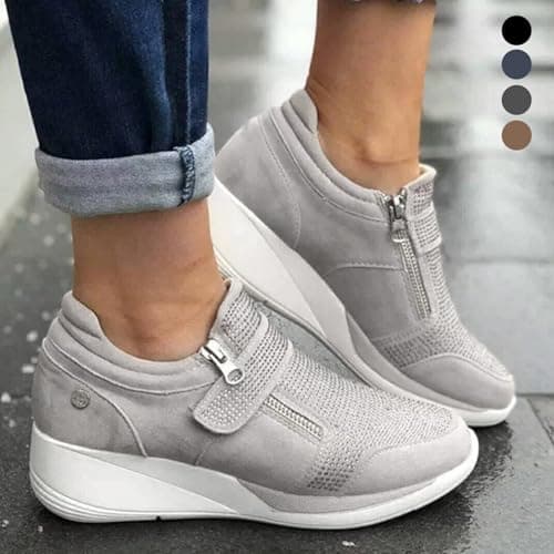 Womens Sport and Outdoor Shoes Plantar Fasciitis Shoes for Women Casual Tape Zipper Wedge Anti Platform Sneakers Footwear Orthopedic Walking Trainers Lightweight Walking Shoe Grey 5.5 — view 3