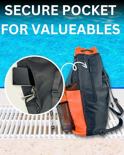 JIMJOOS Drawstring Mesh Swimming Bag - 25L Waterproof Swim Bag with Wet/Dry Compartment, Multifunctional Sports Backpack for Kids, Adults, Swimming, Surfing, Beach, Gym (Orange) — view 3