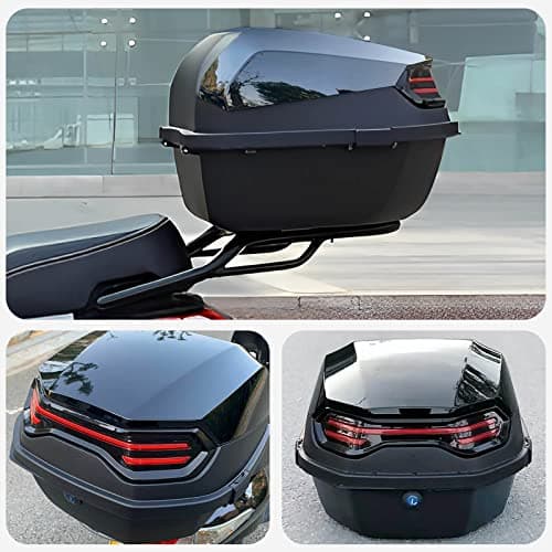 LGVOA Motorbike Top Box with Reflective Strip & Lock, Black — view 2