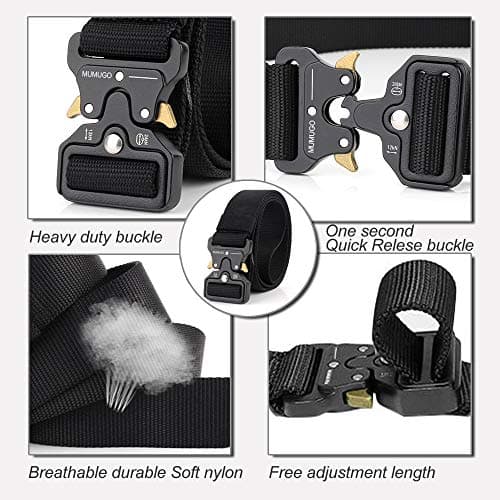 Bansga Men Tactical Belt, Military Style Quick Release Nylon Belt, Gift with Hook (Black) — view 2