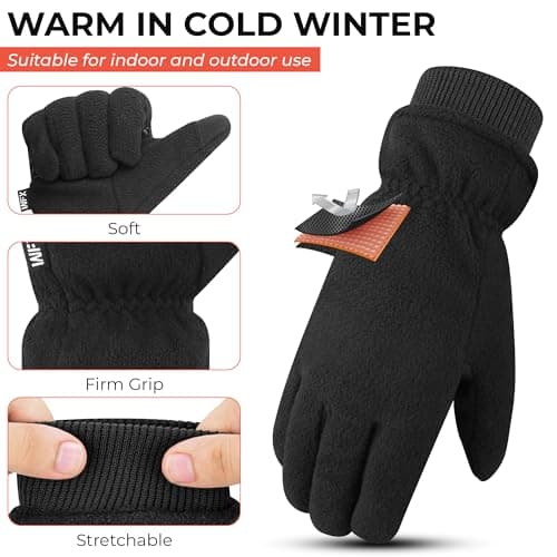 WFX Winter Gloves Windproof Ski Gloves Thinsulate Thermal Glove TouchScreen Anti Slip Warm Glove's for Climbing Skiing Cycling Running Hiking Snowboarding Outdoor Sports Men and Women (Black, M) — view 2