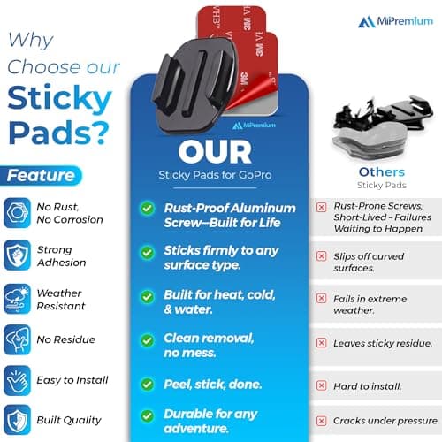 MiPremium Adhesive Mount Kit Sticky pads for GoPro Hero 13 12 11 10 9 8 7 6 5 Session & Other Action Cameras Flat & Curved Helmet Mounting attachment Accessories (10 Pack) — view 3