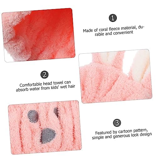 NULYLU Pink Cartoon Hair Drying Towel Cap for Baby and Boys and Girls, Water Absorbent Coral Fleece Head Wrap Towel, Soft Quick Drying Hat for Home and Outdoor Travel Use — view 4