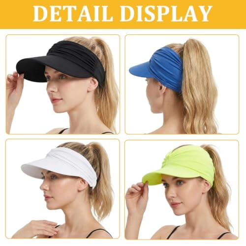GEMAKA UPF 50+ Women Ponytail Sun Visor Hat - Wide Brim Foldable Lightweight UV Protection Cap, Perfect for Beach, Golf, Running & Travel(Pink) — view 4