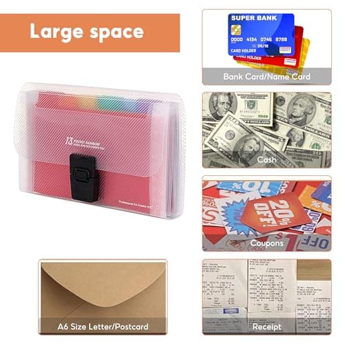 File Organiser, 4 Pack Expanding File Folder A6 Size, 13 Pockets Portable Rainbow Document Organiser, Rainbow Expanding Concertina Filing Folde, Organiser Box Files with Colored Labels Index — view 5