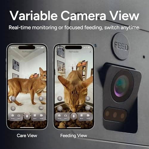 Automatic Cat Feeder with Camera: 6L Automatic Dog Feeder with 2-Way Audio Night Vision Dual Power Supply App Control 2.4G WiFi, Timed Auto Cat Food Dispenser with Stainless Steel Bowl (Black) — view 3