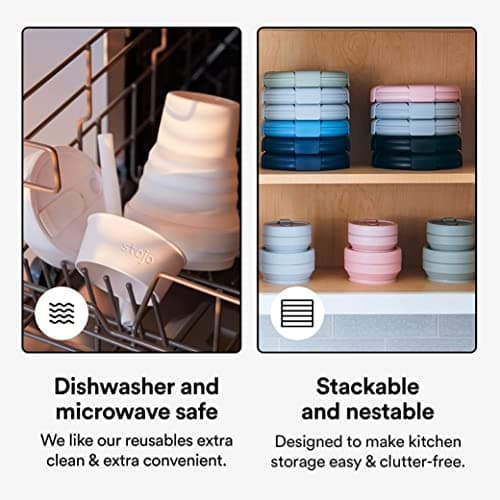 STOJO On-The-Go Collapsible Coffee Cup - 12oz / 355ml - Reusable & Foldable Silicone Travel Mug with Lid - Portable, Pocket Size - Dishwasher Safe - Aquamarine — view 4
