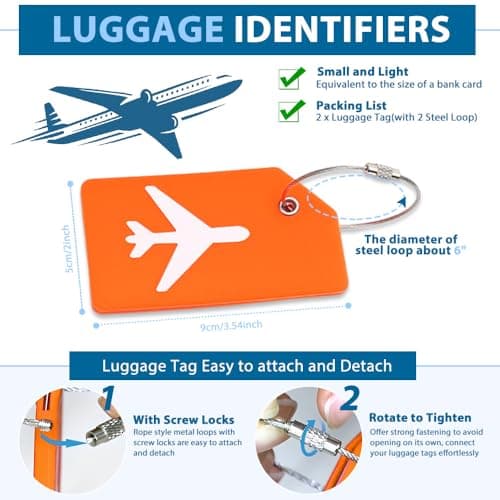 KINDOYO 2 Pcs Luggage Tags - Silicone Luggage Tag with Name ID Card, Baggage Handbag Suitcase Labels Perfect to Quickly Spot Luggage Suitcase, Orange — view 2
