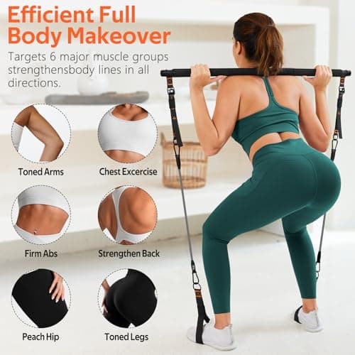 Pilates Bar Kit with Resistance Bands, 3-Section Multifunctional Yoga Pilates Bar with Metal Adjustment Buckle.Portable Pilates Equipment for Women & Men Full-Body Workouts at Home Gym — view 5