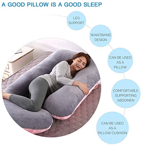 Pregnancy Pillows for Sleeping, Full Body Pillow Large U Shaped Upgrade and Maternity Support with Replaceable and Washable Velvet Cover (Pink and Grey-Velvet) — view 2