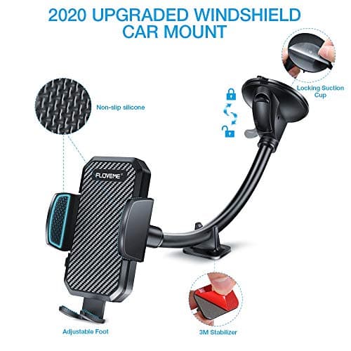 FLOVEME Car Phone Holder Windscreen Upgraded Long Arm Gooseneck Adjustable Car Phone Mount Compatible with iPhone 13 12 Pro Max Samsung Holder — view 3