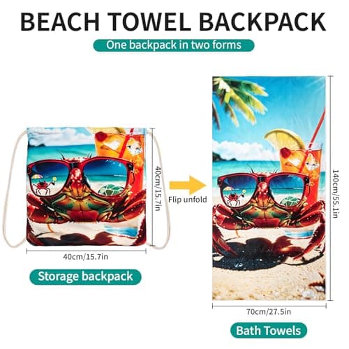 Poeruse Microfibre Beach Towel, 140 x 70 cm Large Microfibre Beach Towels for Adults, 2 in 1 Beach Towel Drawstring Bag Fast Dry Sand Free, for Beach, Pool, Camping, Yoga & Outdoor (B) — view 3