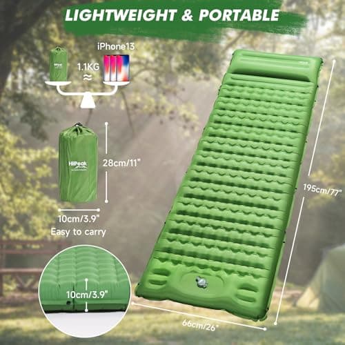 HiiPeak Sleeping Pad - Ultralight Inflatable Sleeping Mat with Built-in Foot Pump, Compact Waterproof Camping Air Mattress for Camping, Backpacking, Hiking, Tent Trap Traveling (Green) — view 3