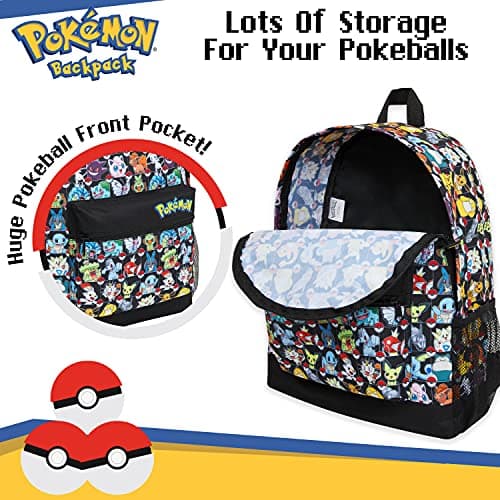 Pokemon Backpack for Kids Teenagers Pikachu Rucksack School Bag with Zipped Pockets Adjustable Straps Charizard Daypack for Travel Sports Anime Gifts (Multi AOP) — view 4