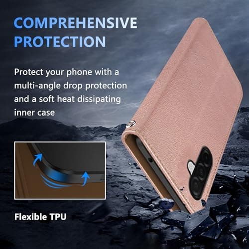 AUUYYA Phone Case for Samsung Galaxy A37 5G, PU Leather RFID Blocking Flip Wallet Cover with Card Slots Kickstand Magnetic Closure, Shockproof Phone Wallet Case Samsung A37 for Girls Women, Rose Gold — view 4