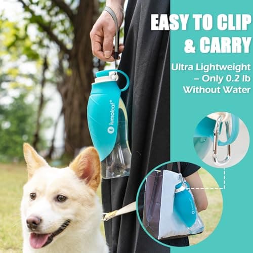 LumoLeaf Dog Water Bottle for Walking, Portable Pet Water Dispenser with Foldable Leaf Bowl – Lightweight Travel Bottle for Small & Medium Dogs, 590 ml — view 3