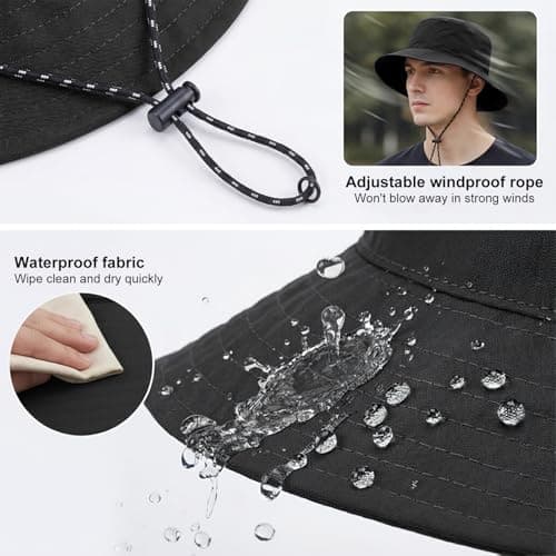 FACHOI Bucket Hat Women Men, Waterproof Sun Hat Foldable UV Protection Summer Hats Adjustable Chin Strap Quick Dry Boonie Hat Fishing Walking Hiking Camping Travel F4-ZDYFM(Black) — view 6