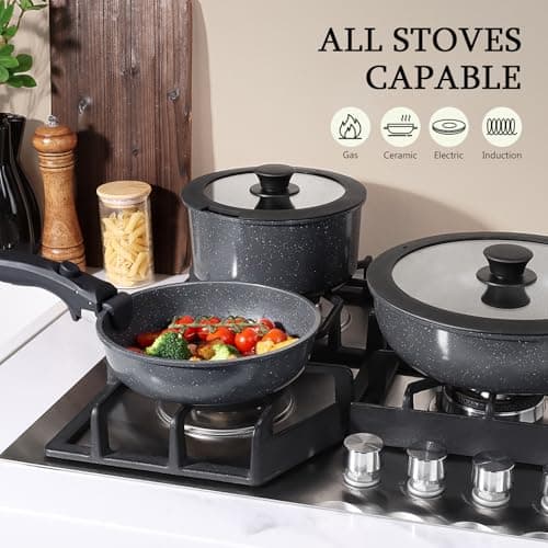 GiPP 3PCS Pots and Pans Set Non Stick,Granite Nonstick Kitchen Cookware Set with Detachable Handle, PFAS & PFOA Free, RV Cookware Set for Camping, Oven Safe(Grey,3PCS) — view 6