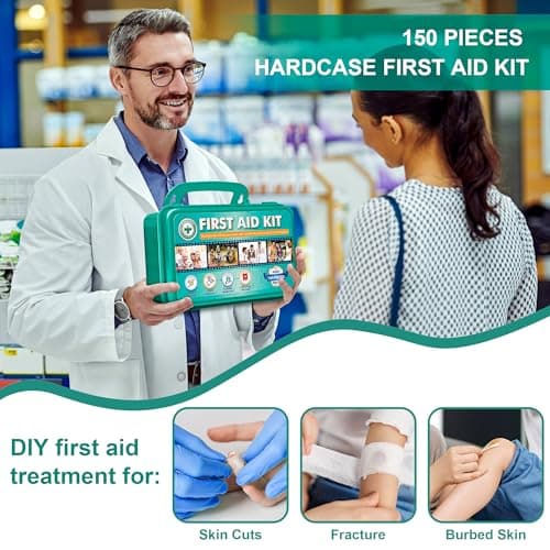 General Medi 150 Pieces Hardcase First Aid Kit - Includes Instant Cold Pack, Emergency Blanket for Travel, Home, Office, Vehicle, Camping, Workplace & Outdoor（Green） — view 6