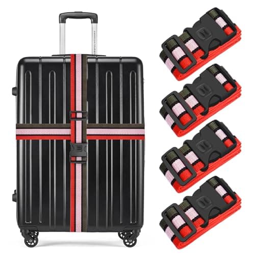 BILIONE 4 Pcs Luggage Straps for Suitcases Strap Lockable Suitcase Belts