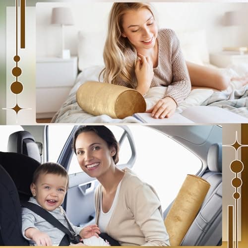 Qinyoung Luxury Velvet Round Pillowcase 17 Inches - Cervical Neck Roll for House Home Decor - Cylindrical Bolster Cushion (Gold, 2 Pcs) — view 6