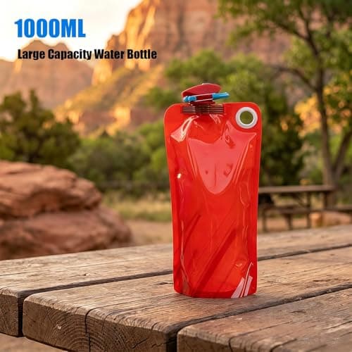 SSJkeji 4-Pack 1000ml Foldable Collapsible Water Bottle – Reusable BPA Free Flexible Drink Pouch with Clip, Leakproof Sports Bottle for Outdoor Travel, Hiking, Biking, Running & Gym — view 2