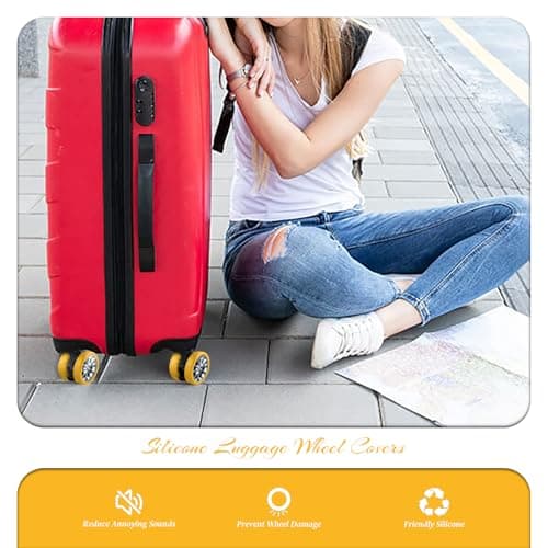 YMWALK 8 Pack Silicone Luggage Wheel Covers, Durable Anti-Scratch Travel Suitcase Wheel Protectors, Portable 2 Inch Luggage Spinner Wheel Covers Mute for Most Caster Wheels (yellow) — view 4