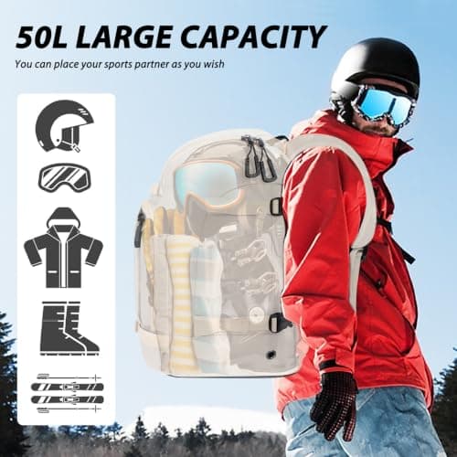 Goloni 50L Ski Backpack, Water‑Resistant Ski Boot Bag,Beige — view 5