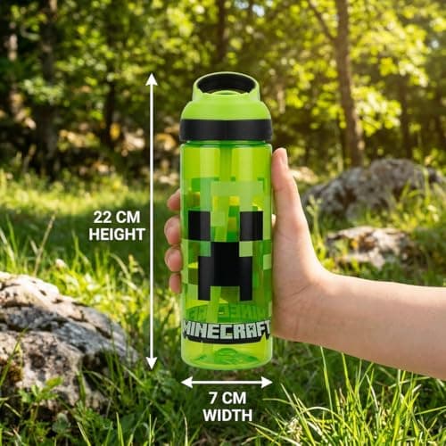 Minecraft Atlantic Creeper Drinks Bottle with Logo | Eco Friendly BPA-free Plastic School Water Bottle with Removable straw, spill Proof | Gift for Minecraft fan | Official Merch 600ML — view 3