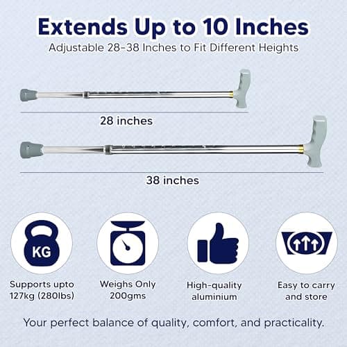 Adjustable Walking Stick for Men & Women Aluminum Walking Cane-Lightweight Support for Disabled and Elderly Users with Secure Lock and Anti Skid Base for Stable Balance and Comfortable Mobility — view 6