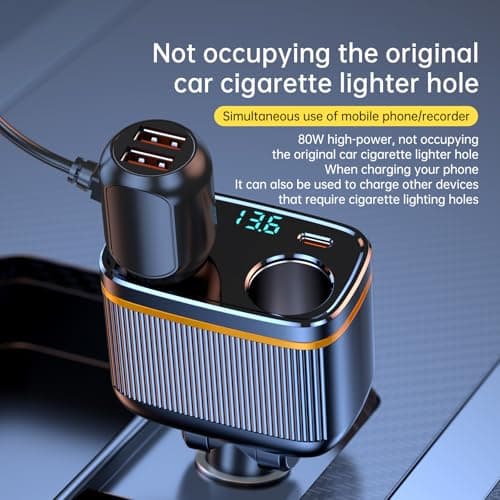 USB C Car Charger Adapter, 145W Super Fast Cigarette Lighter USB Charger Adapter with LED Voltmeter Car Phone Chargers For iPhone Samsung & More — view 6