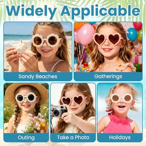 Aurvivia 3 Pcs Kids Sunglasses for Girls,Lightweight Durable UV380 Protection Sunglasses,Cute Heart And Round Flower Glasses,Summer Eyewear for Outdoor,Beach,Travel,Vacation,Party,Take Pictures — view 5