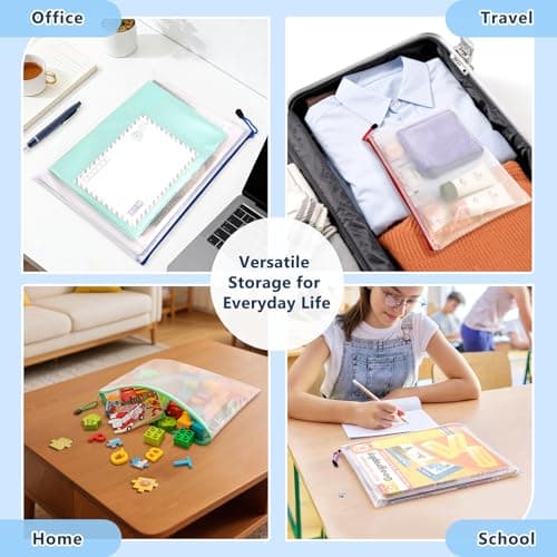 SUNEE Plastic Wallets A4L, 12 Pack Mesh Zip Lock Document Wallets & File Bags, Waterproof Plastic Folders A4L for School, Office, Home and Travel Storage - 6 Colours — view 6