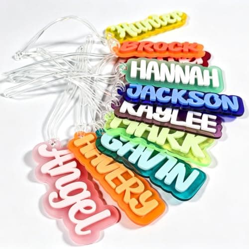 Personalised Acrylic Name Tag, Custom 3D Raised Double Layer Bag Tag, Personalised Rucksack Water Bottle Luggage Tag, Back to School Custom Gift for Kids Children (1pcs)