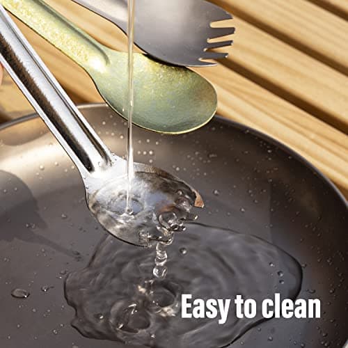 TiTo Titanium Long Handle Spork and Spoon Eco-Friendly Ultralight Portabale Flatware for Outdoor Camping Backpacking Hiking Travel Picnic Tableware with Bag(Gold Spoon) — view 5