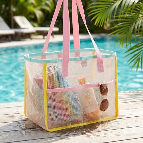 Ameble Quick-Dry Mesh Beach Bag, Net Tote with Large Capacity for Sand Toys, Pool Essentials, Shells, Wet Swimsuits, Lightweight & Breathable - Style-2 — view 3